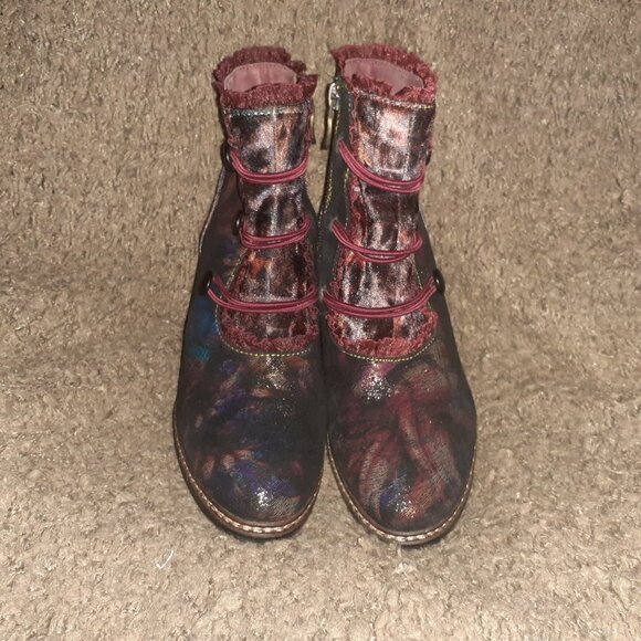 LAURA VITA-Amelia-Multicolor Velvet/Leather-Steampunk/Victorian Booties-Sz 37-NM - Picture 3 of 7